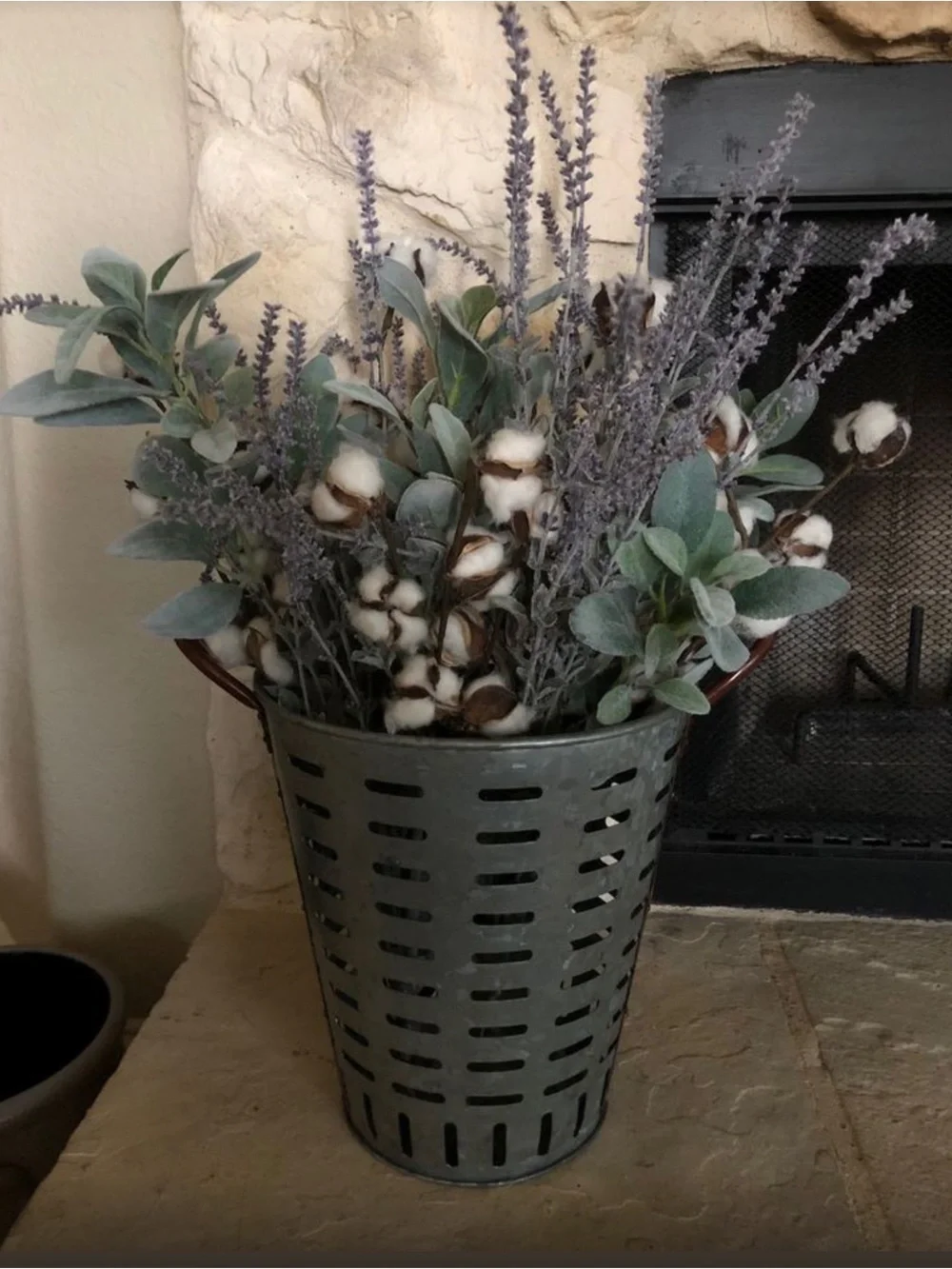Olive Bucket Basket Vintage Galvanized Metal Vase Decor Farmhouse Country